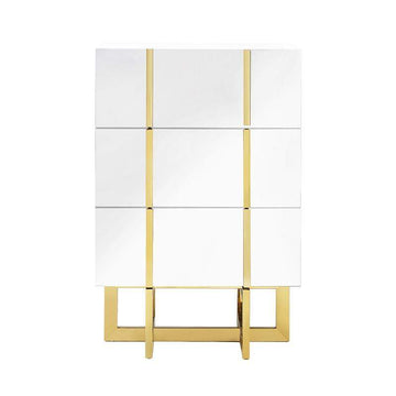 White 3 Drawers Chest Modern Accent Cabinet for Storage Stainless Steel Gold-Richsoul-Cabinets & Chests,Furniture,Living Room Furniture